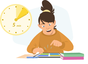 Das Mädchen übt 5 Minuten auf dem Tablet